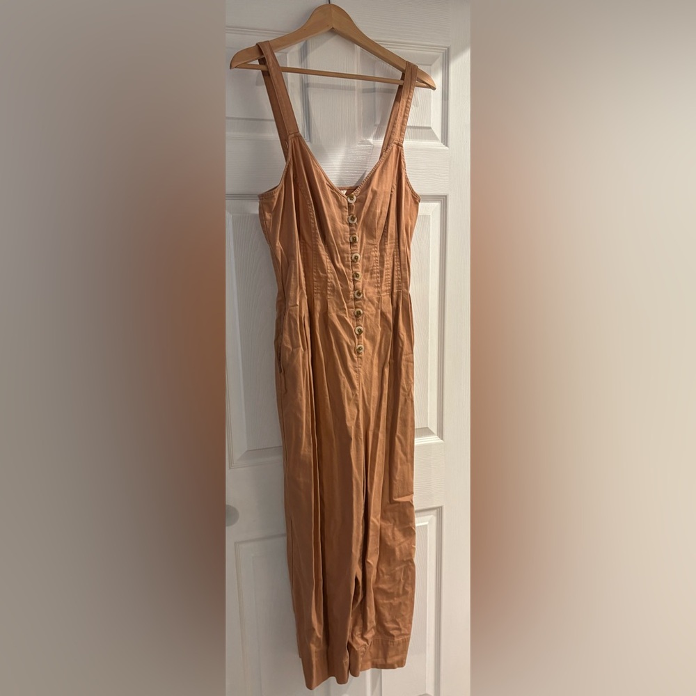 Tan Button-Down Jumper with corset middle